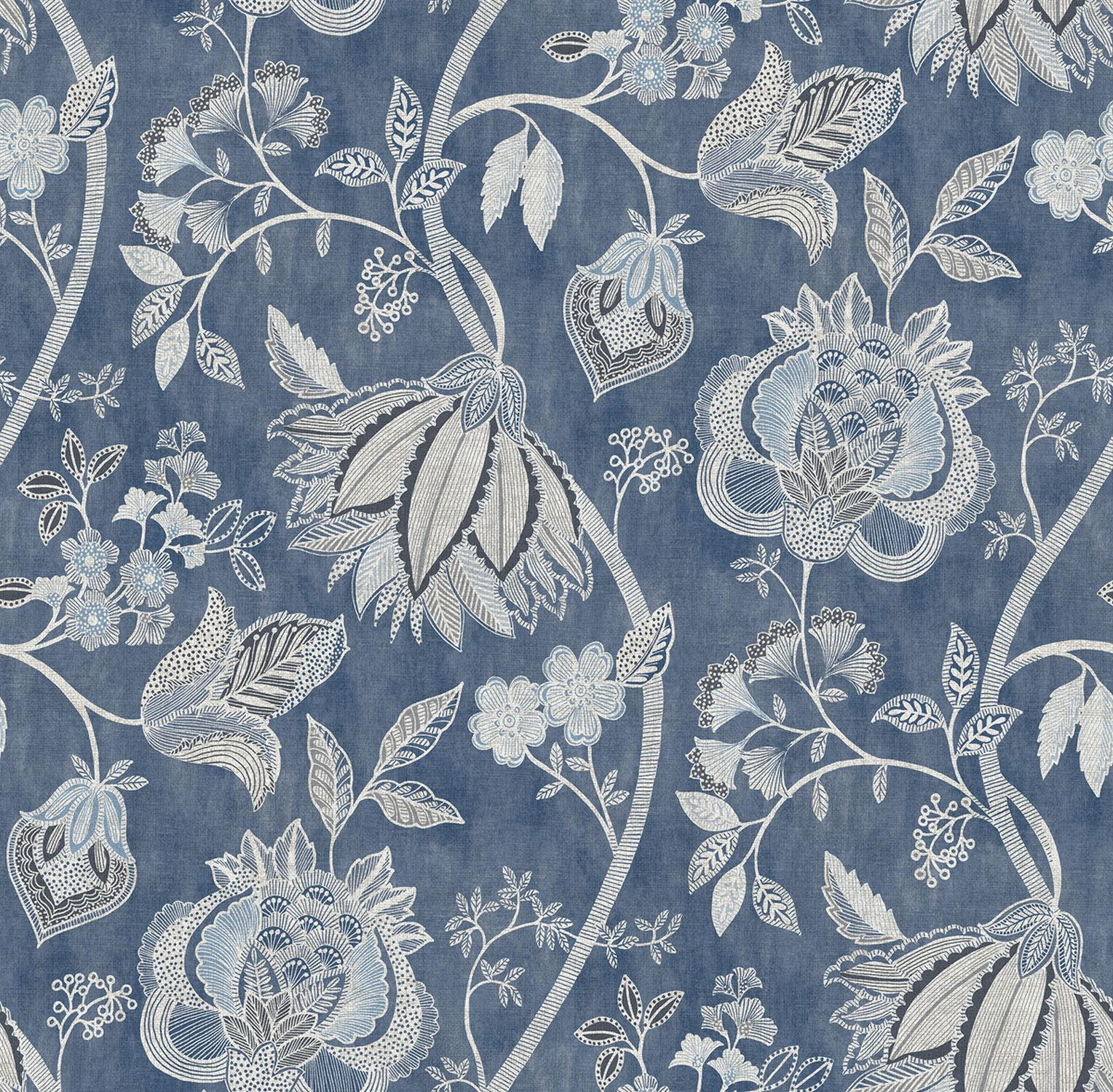 TAPETE Blumen 53 cm x 10 m - Blau, Papier (53/1000cm) - Sanders & Sanders