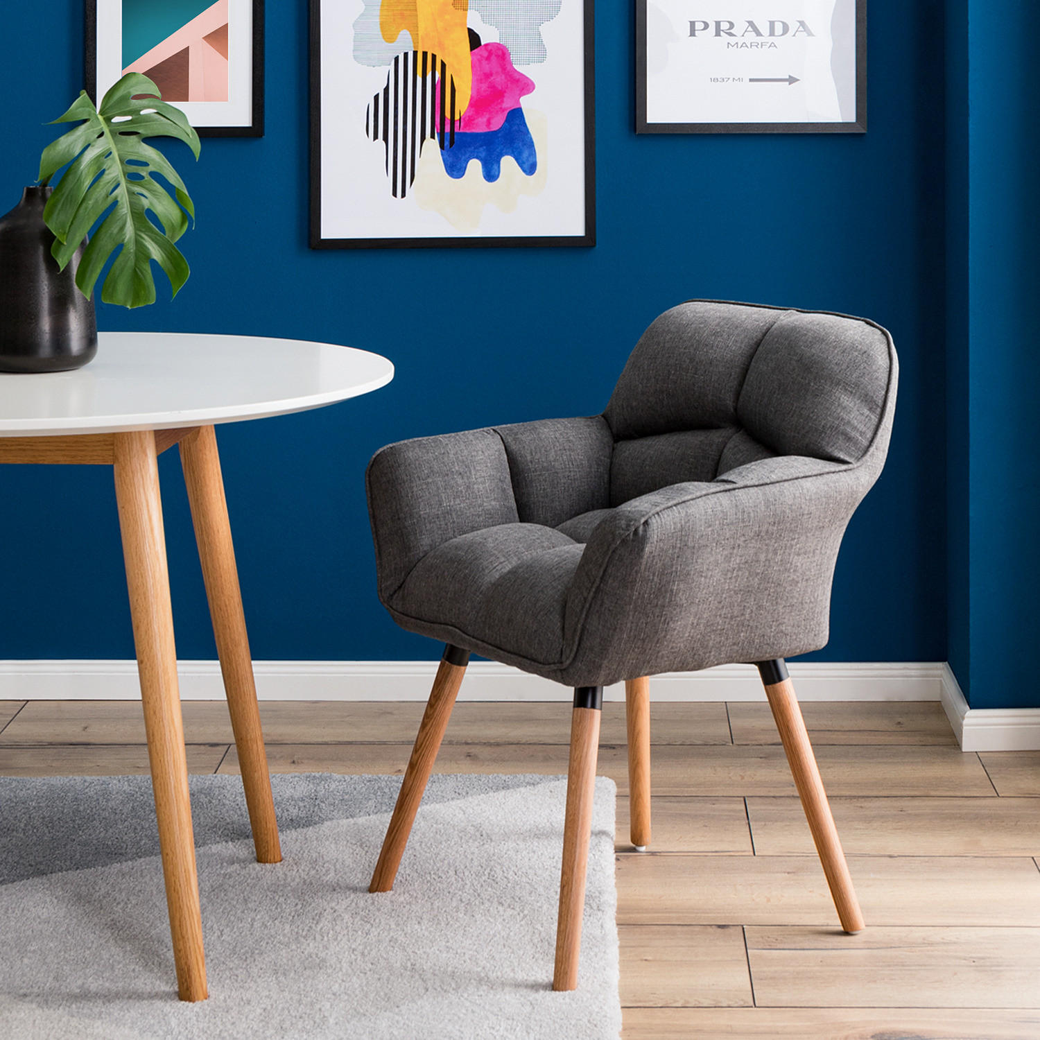 ARMLEHNENSTUHL - Webstoff / Eiche massiv - Grau, Textil (65/80/65cm) - home24