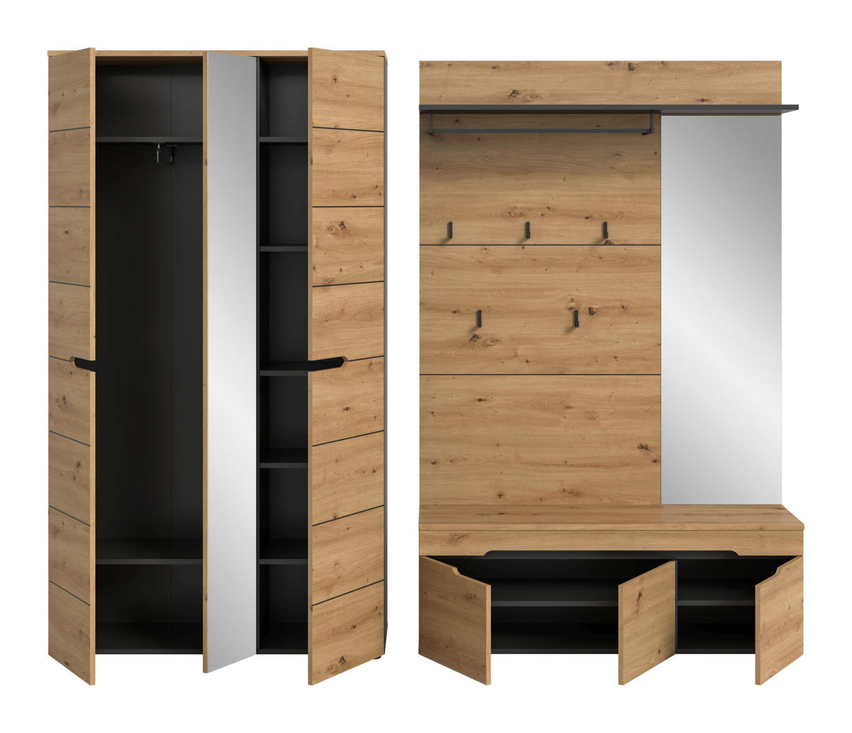 GARDEROBEN-SET Canu Artisan 240/37/190 cm - Grau, Holzwerkstoff (240/190/37cm) - Xonox