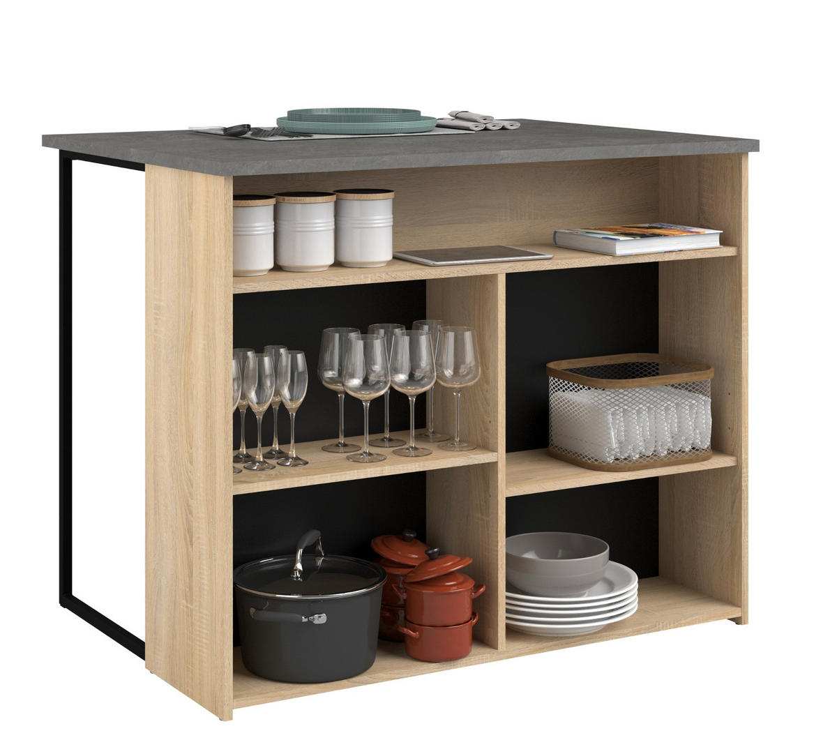 KÜCHENINSEL Eiche, grau 109 cm, Küchentheke mit Stauraum - Eichefarben/Grau, Holzwerkstoff (109/90/80cm) - Parisot Meuble