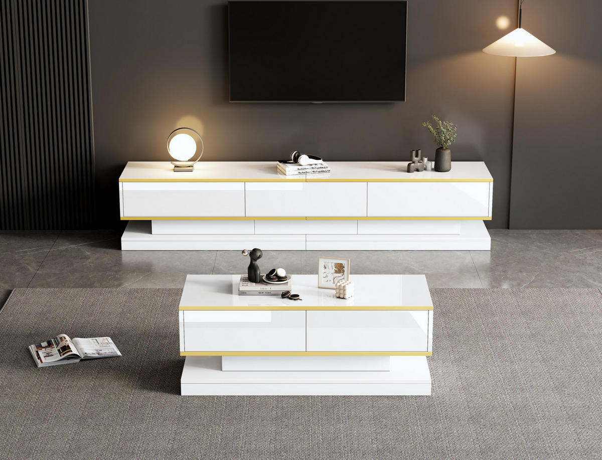 LOWBOARD 200/40/40 cm und 100/50/38 cm in Warmweiß aus Spanplatte mit Schubladen - Weiß, Holzwerkstoff (40/40/200cm) - OKMYHOME