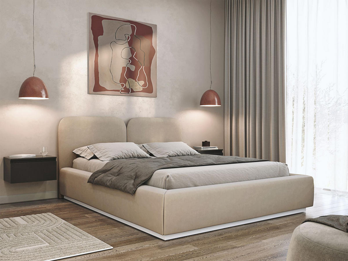 POLSTERBETT Comoves 160x200 Hellbeige mit Veloursbezug - Ecru, Textil (160/200cm) - Selsey