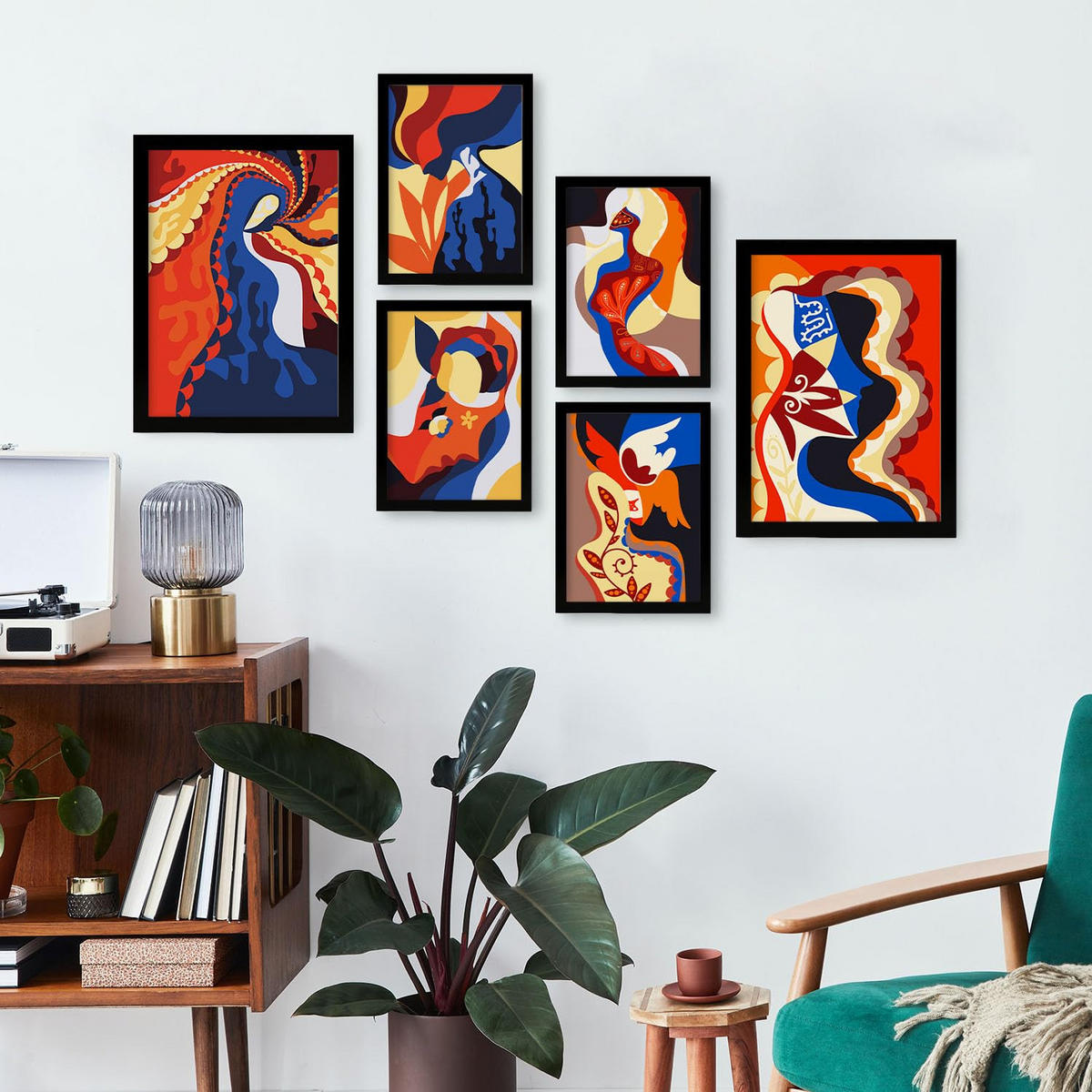 POSTER Set Mit 6 Verlockender Charme In Weibliche Zusammenfassung Ästhetische Dekorative Gemälde Für Ihr Wohnzimmer Zuhause A3 & A4 Schwarzer Rahmen - Schwarz, Papier (29/3cm) - Nacnic