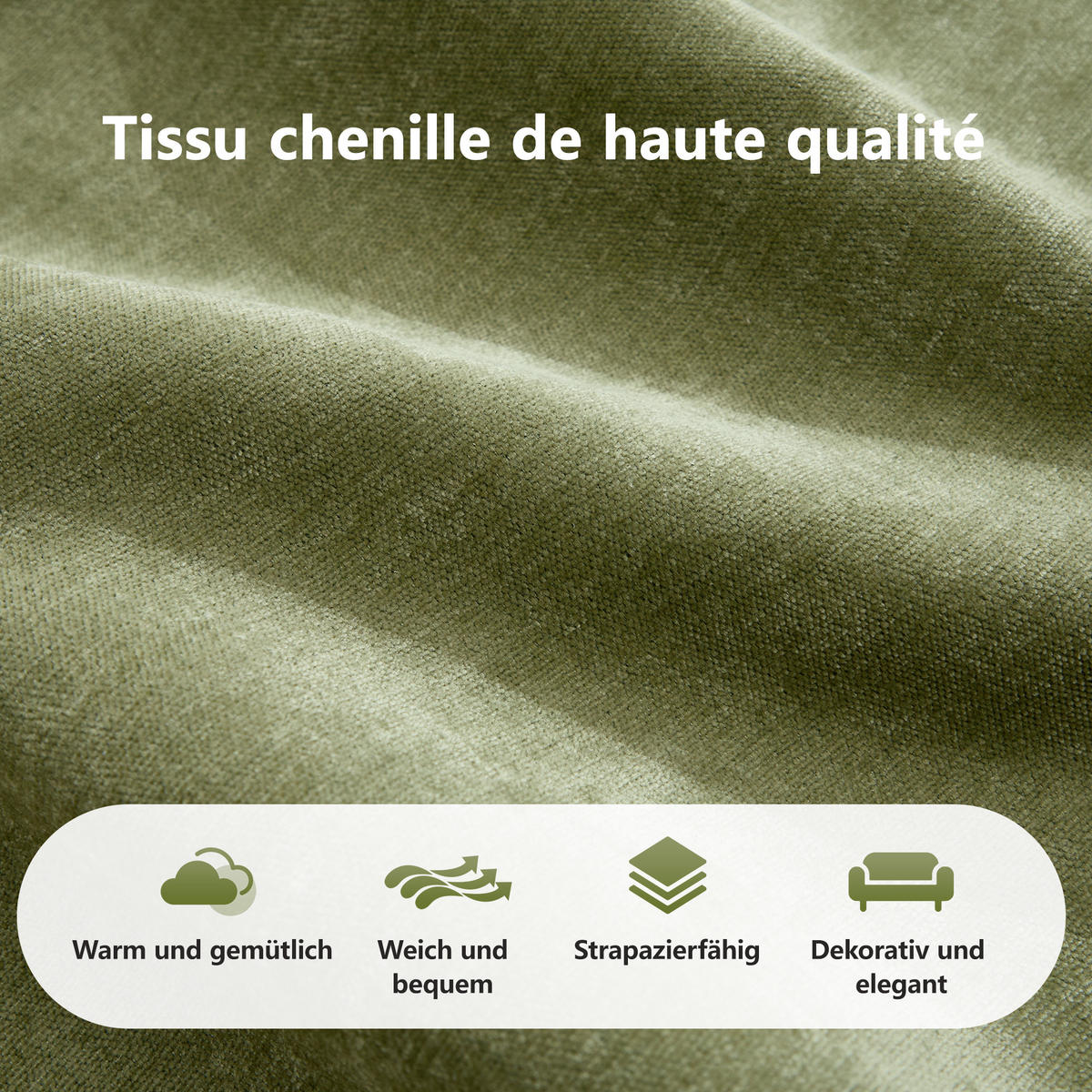 3-SITZER SOFA chenille in weiß oder grün, rahmenlos & montagefrei - Grün, Textil (281/76/95cm) - Urban Meuble
