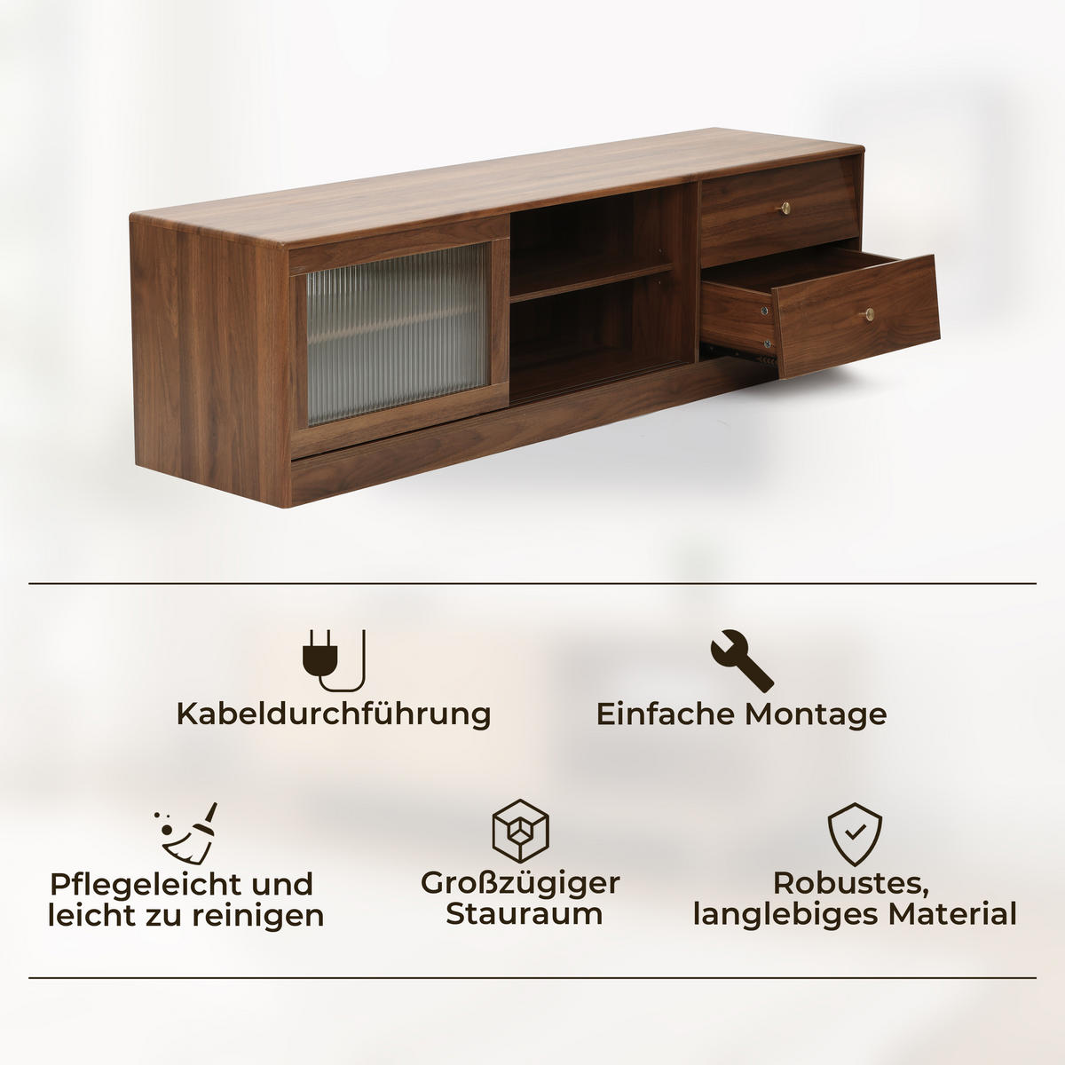 TV-SCHRANK, B160 x T40 x H45 cm - Braun, Holz (160/45/40cm) - Hometopia