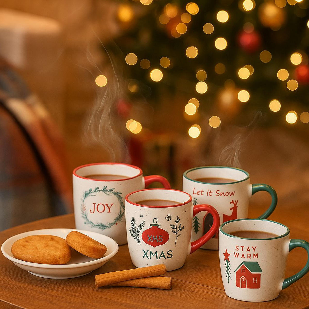 WEIHNACHTSBECHER Set 4 x 200 ml - Weiß, Keramik (200L) - Home Styling Collection