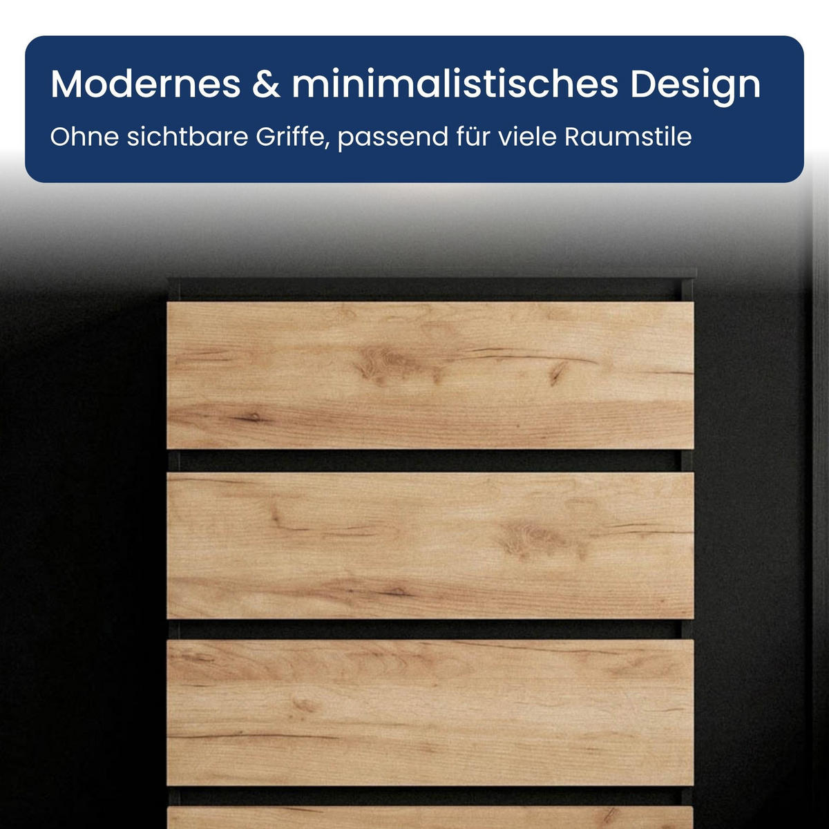 KOMMODE mit vier Schubladen in Schwarze Craft-Eiche - Schwarz/Naturfarben, Holzwerkstoff (70/100/40cm) - Home Collective