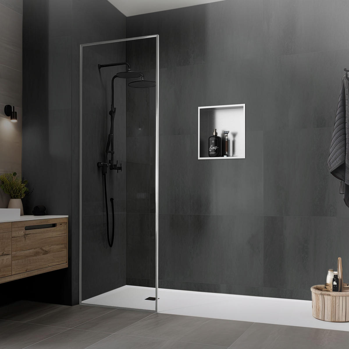 DUSCHNISCHE Silber 30/30 cm - Silberfarben, Metall (32/10/32cm) - LuxeBath