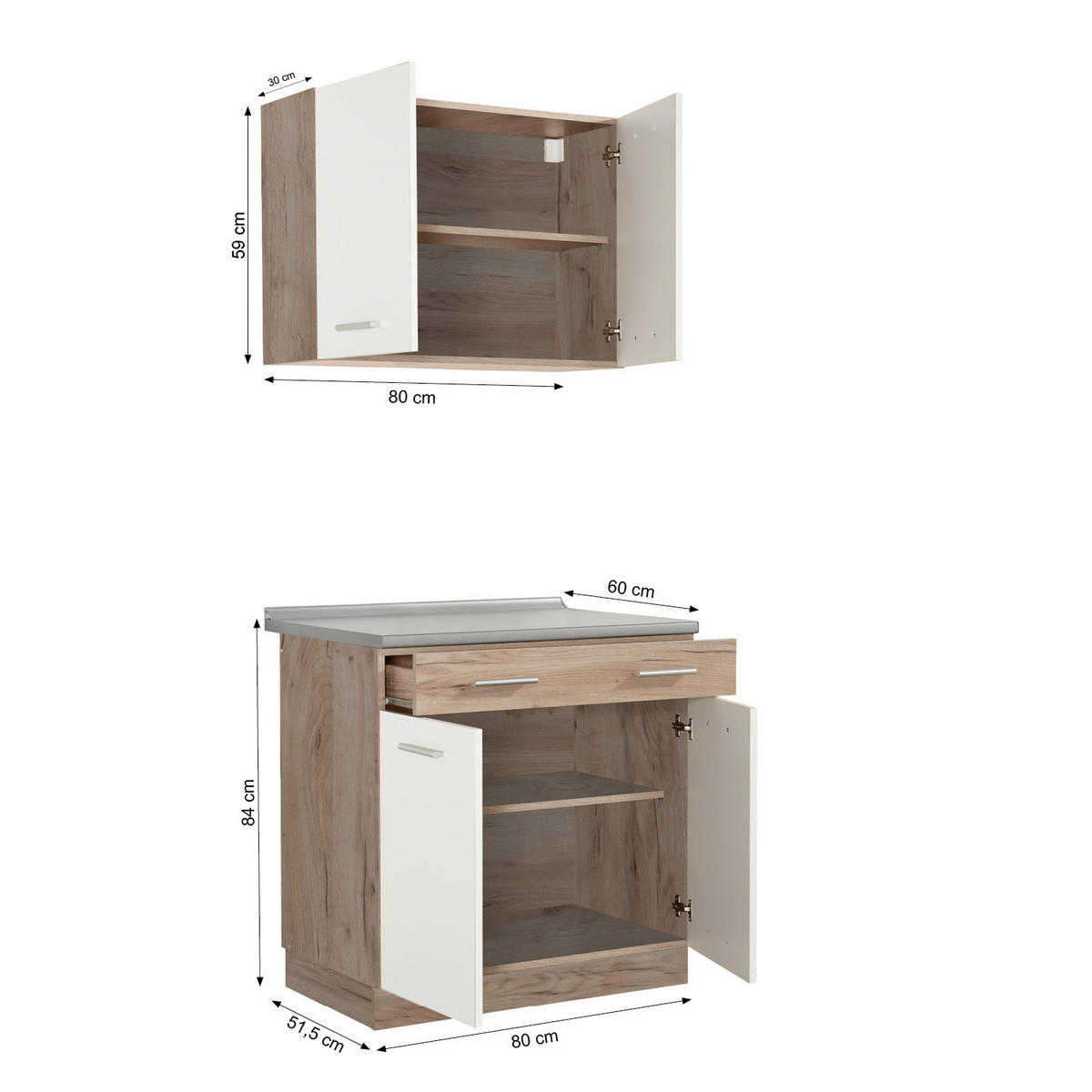 KÜCHENLEERBLOCK 80 cm in Weiß - Weiß/Naturfarben, Holz (80/206/60cm) - Homestyle4u