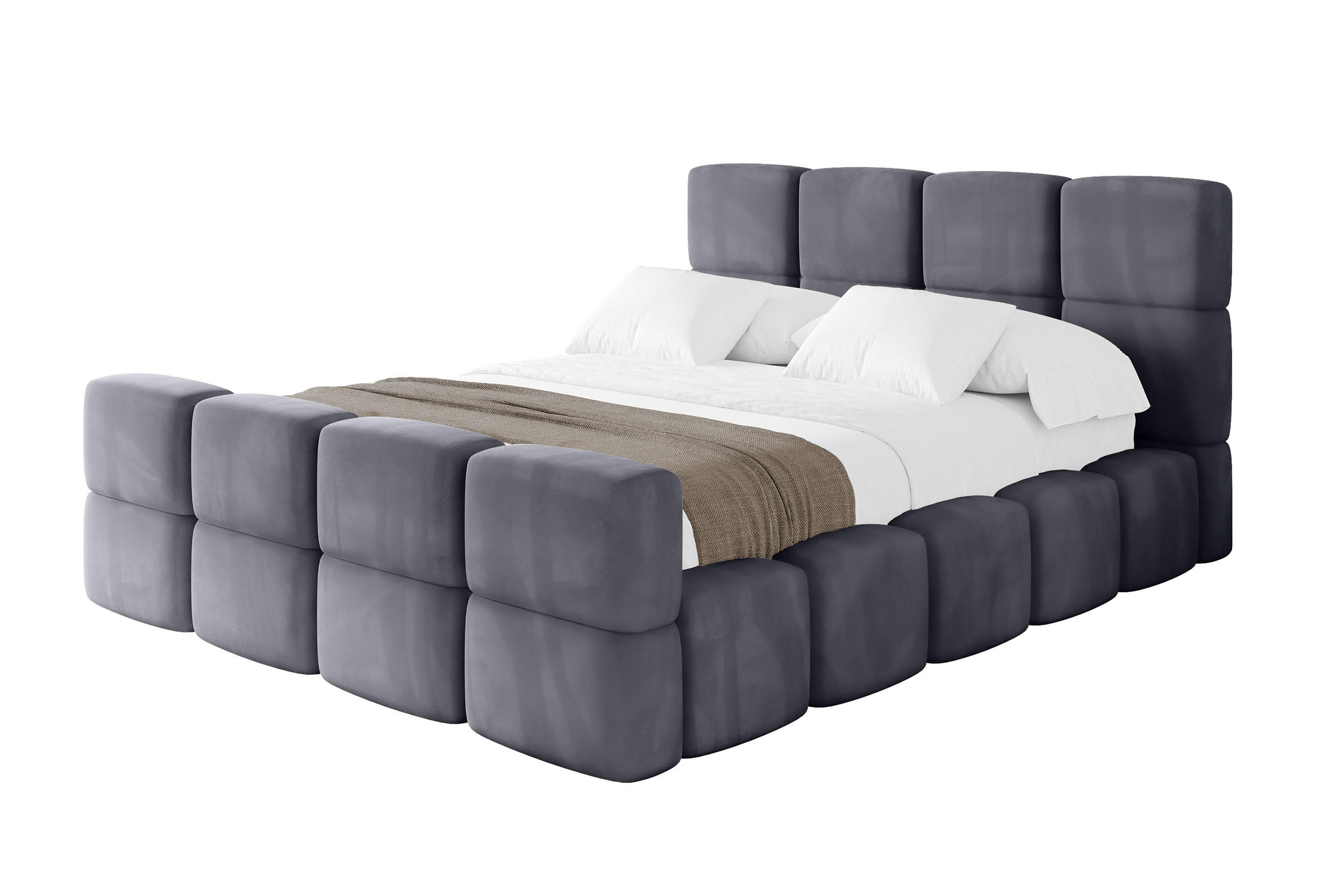POLSTERBETT mit Bettkasten und Lattenrost mit Matratze H3/H4, Kopfteil, Boxbett, mit Stauraum - NATA-Z 160x200 Dunkelgrau - Dunkelgrau, Holzwerkstoff/Textil (160/200cm) - ALTDECOR