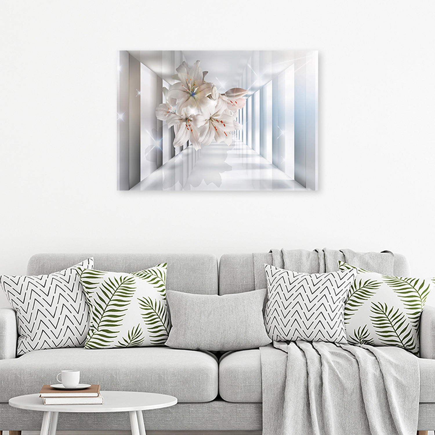 LEINWANDBILD Blumen im 3D Korridor 100x70cm - Beige, Textil (100/70cm) - Feeby
