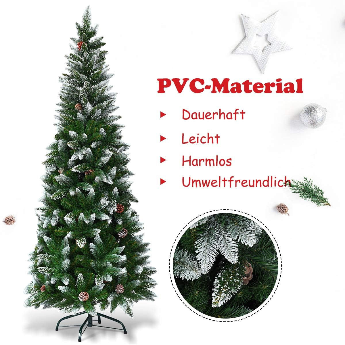 WEIHNACHTSBAUM schneebedeckte Tannenform mit Metallständer 180 cm grün - Grün, Metall (180cm) - COSTWAY
