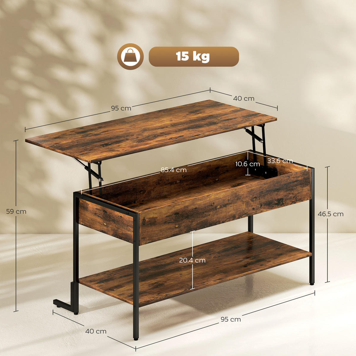 COUCHTISCH Braun 1 Stück - Braun, Metall (95/40/59cm) - GiPP
