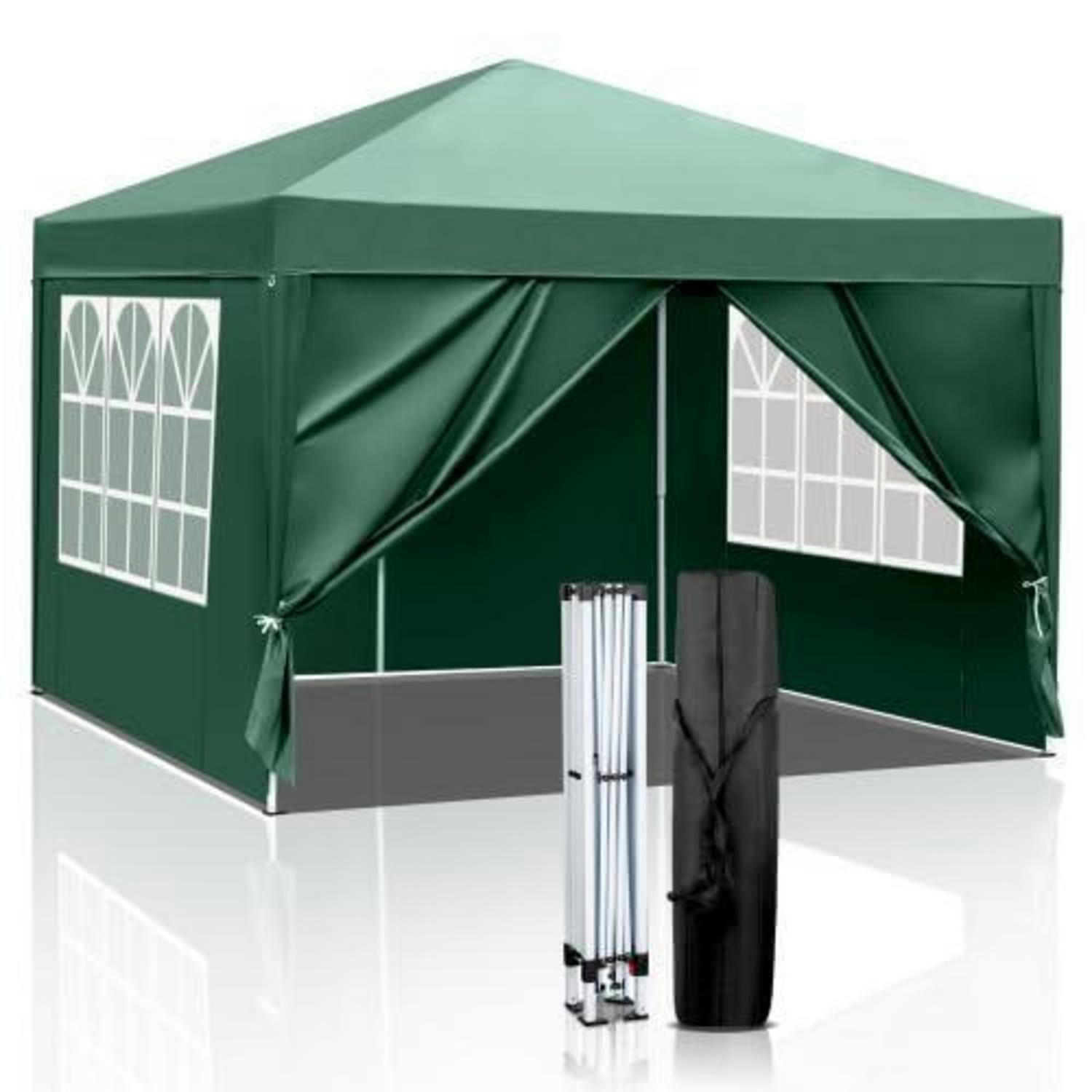 PAVILLON 3 x 3 m wasserdicht UV Schutz 50+ mit 4 Seitenteilen Grün - Grün, Textil (255/300/300cm)