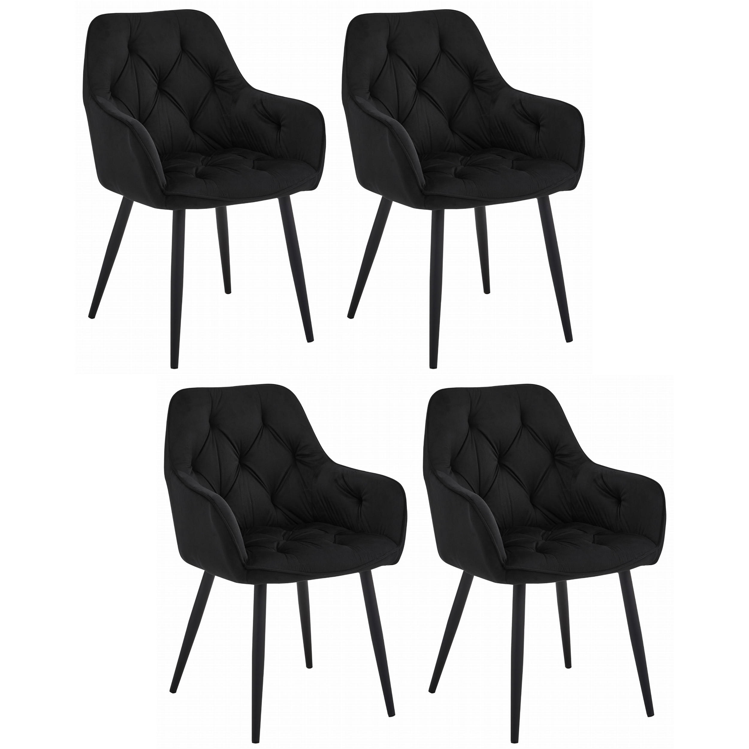 STUHL IRGOLI 4-er Set, Schwarz, Schwarz, mit Samtstoff gepolstert - Schwarz, Textil/Metall (56/84/62cm) - Komodee