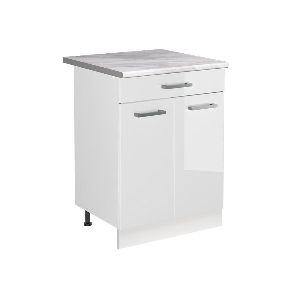 DULAP DE BAZĂ PENTRU CHIUVETĂ R-Line, Alb lucios ridicat/Alb, 60 cm blat de lucru Marmură