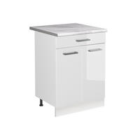 SKŘÍŇKA POD DŘEZ R-Line, Bílá vysoký lesk/Bílá, 60 cm pracovní deska Mramor - bílá/vysoce lesklá bílá, kompozitní dřevo (60/81.6/60cm) - Vicco