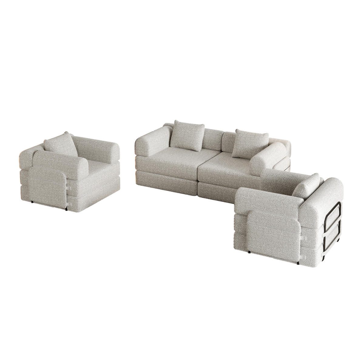 SCHLAFSOFA 2-in-1 aus Chenille – klappbar mit Armlehnenfach in Khaki - Beige, Textil (91.4/69.8/183.8cm) - BEAOK