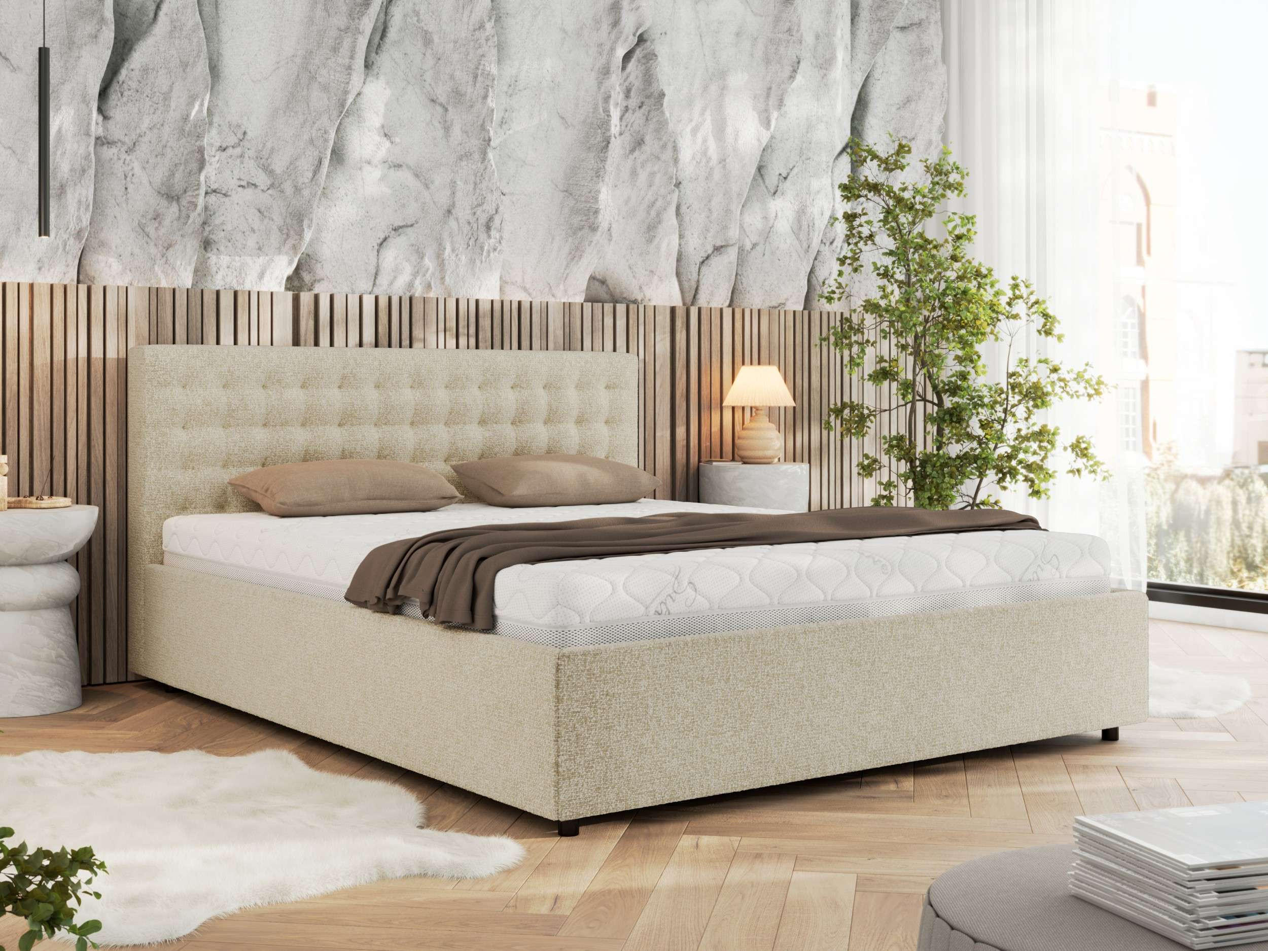 POLSTERBETT PAVO CLASSIC 200/200 - Creme Strukture - ohne Matratze - Creme, Textil (200/200cm) - MKS