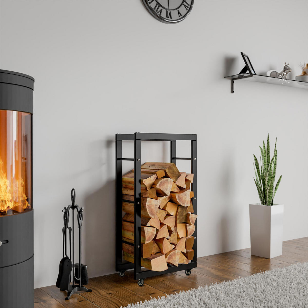 KAMINHOLZREGAL 40/25/80 cm Metall schwarz - Schwarz, Metall (40/80/25cm) - CLP