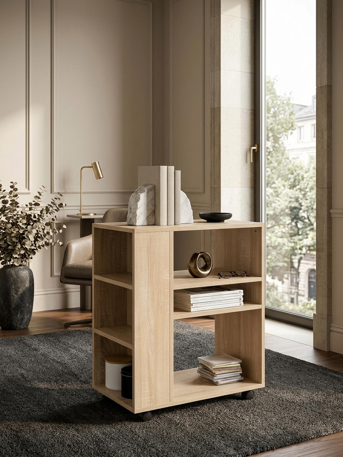 REGAL Multifunktional Mit Rollen Modern BRENTA, Beige 60x35x75 cm - Beige, Holz/Kunststoff (60/75/35cm) - KADIMA DESIGN