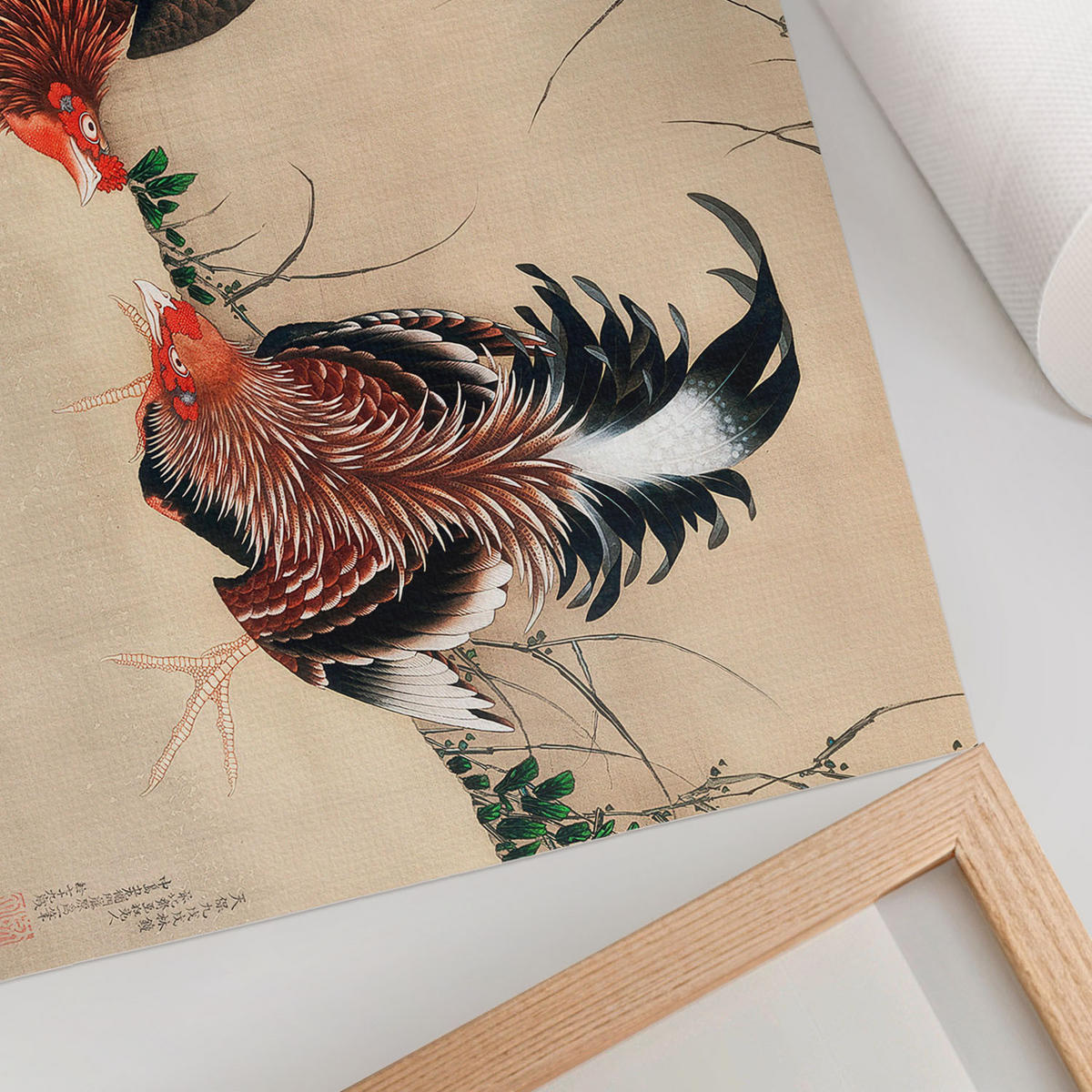 POSTER - 29x21 cm (A4) - Hokusai - Hähne - Creme, Textil (29.7/21/0.1cm) - TULUP