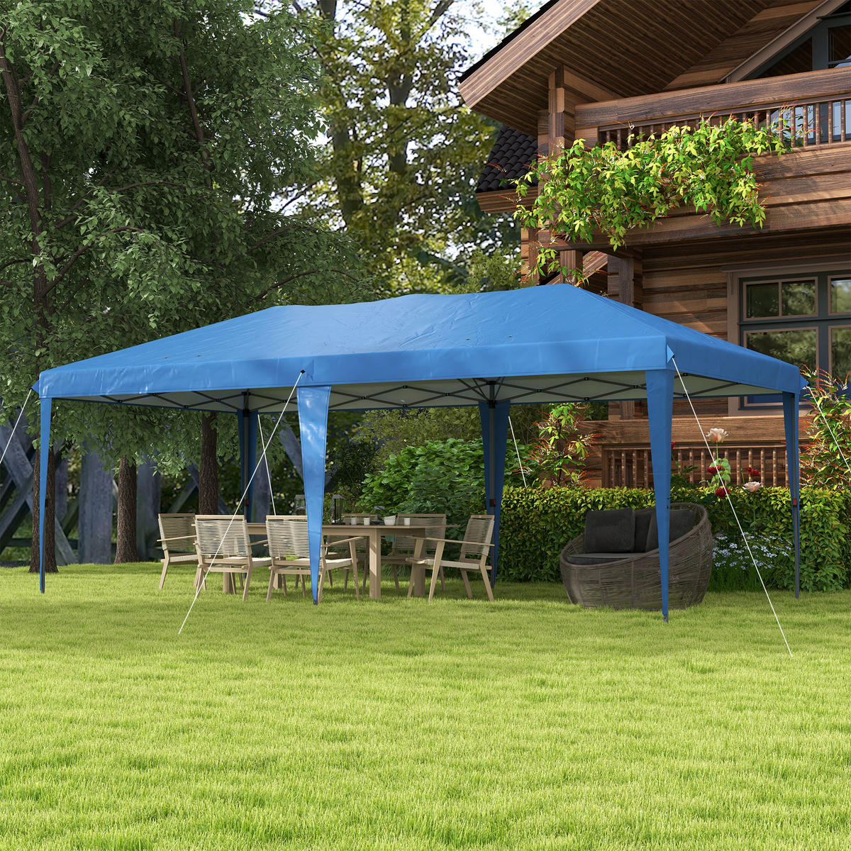 FALTPAVILLON, Cremeweiß, Stahl, Oxford-Stoff - Blau, Metall (295/265/585cm) - Outsunny
