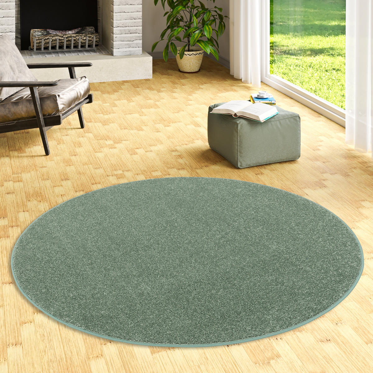 HOCHFLOR VELOURS TEPPICH COTTAGE RUND - Mintgrün, Textil (160/160cm) - Snapstyle