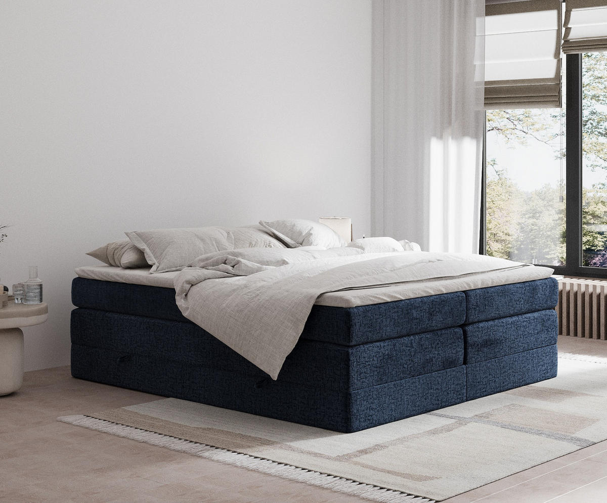 BOXSPRINGBETT Juniper Marineblau 160/200 cm - Schwarz/Dunkelblau, Holz/Holzwerkstoff (160/200cm) - Maison de Reve