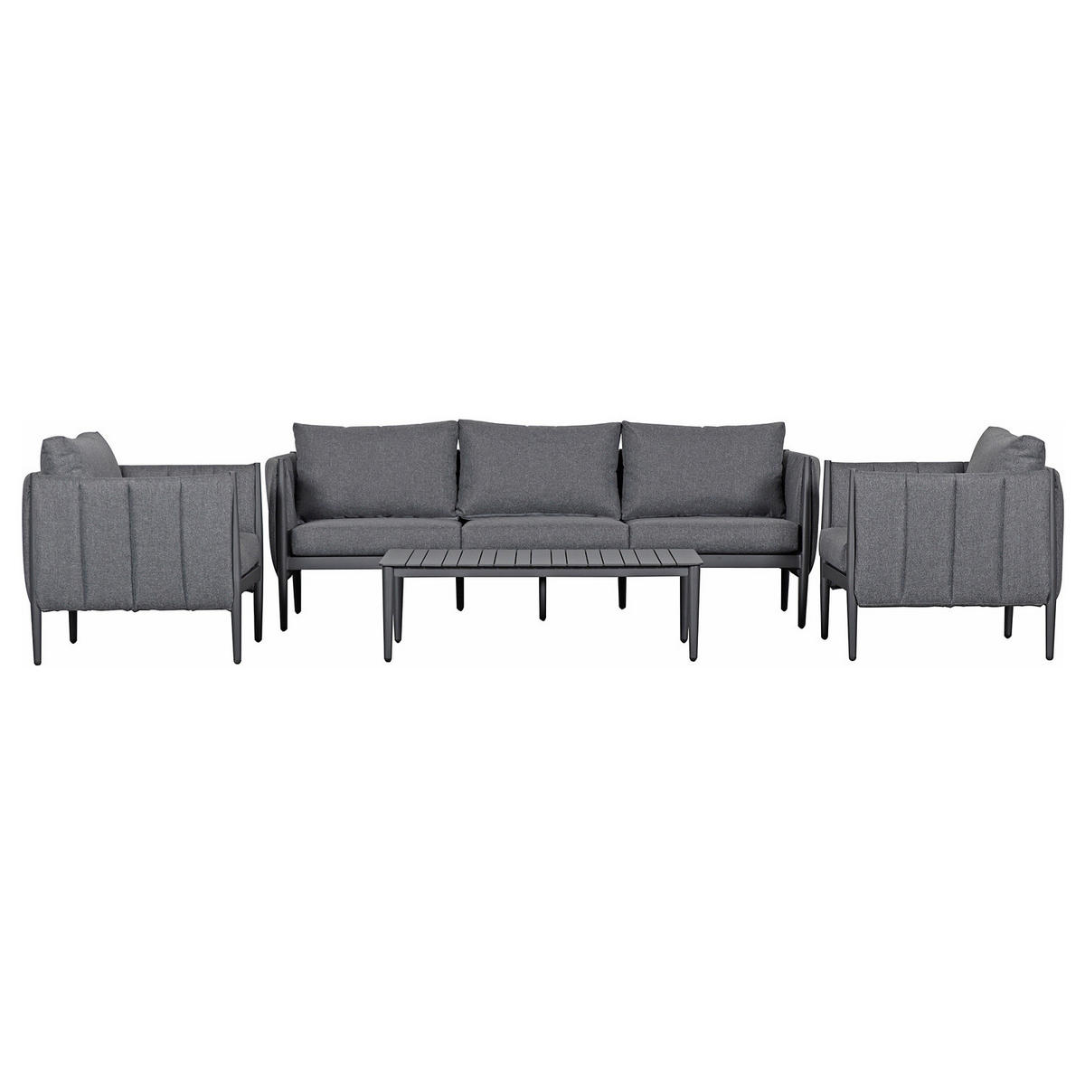 LOUNGESET - 4-teilig - Stahl / Polyester - Dunkelgrau - Dunkelbraun, Textil/Metall - home24