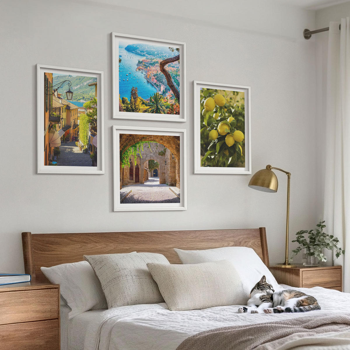 WANDBILDER 4er-Set - 50x50 cm & 40x60 cm Weißer Rahmen - Straßen am Meer, ein Meer aus Zitronen - Weiß, Kunststoff (50/50cm) - ArtPrintCave