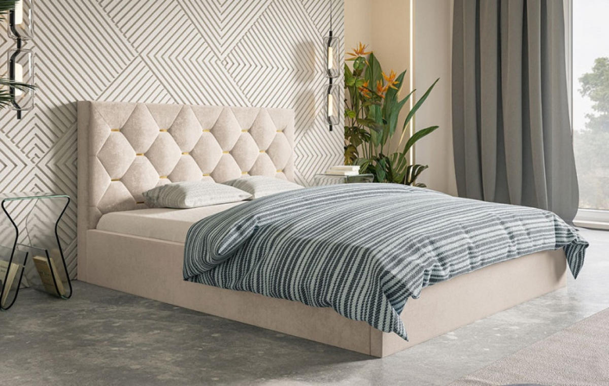 BETT Beige SIM 4 Gepolstert 180x200 cm - Beige/Goldfarben, Kunststoff/Textil (180/200cm) - Sepro Meble
