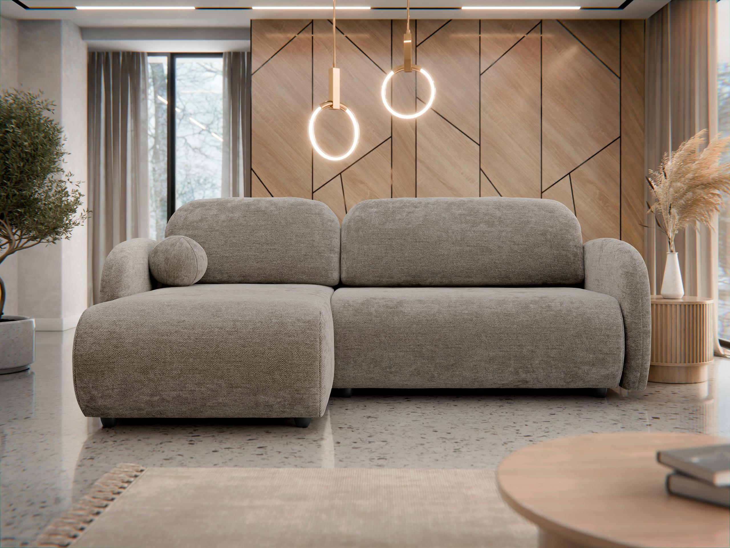 ECKSOFA Dream L - Hellbraun/Schwarz, Holz/Kunststoff (233/160cm) - MIRJAN24