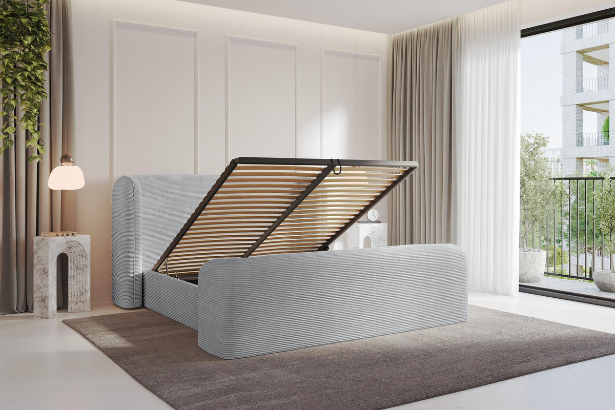 POLSTERBETT mit Bettkasten, Fußteil und Lattenrost, Boxbett ohne Matratze - ESTI-Z 160x200 Grau - Alufarben, Holzwerkstoff/Textil (160/200cm) - ALTDECOR
