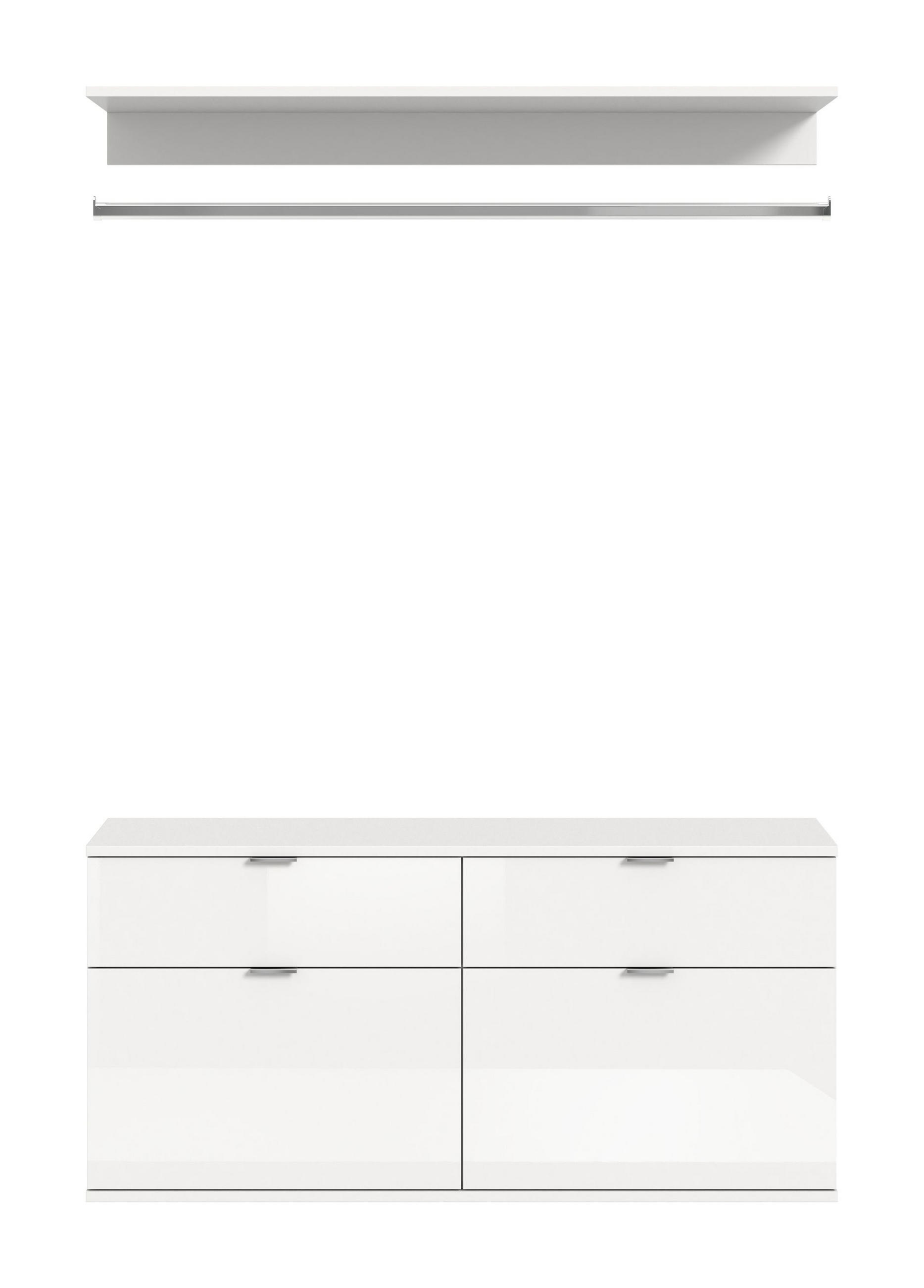KOMMODE + Garderobenstange Projekt X Garderobe in weiß Nb. und weiß hochglanz B/H/T: 121x62x34 cm - Weiß, Holzwerkstoff (121/61/34cm)