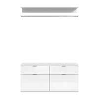 KOMMODE + Garderobenstange Projekt X Garderobe in weiß Nb. und weiß hochglanz B/H/T: 121x62x34 cm - Weiß, Holzwerkstoff (121/61/34cm)