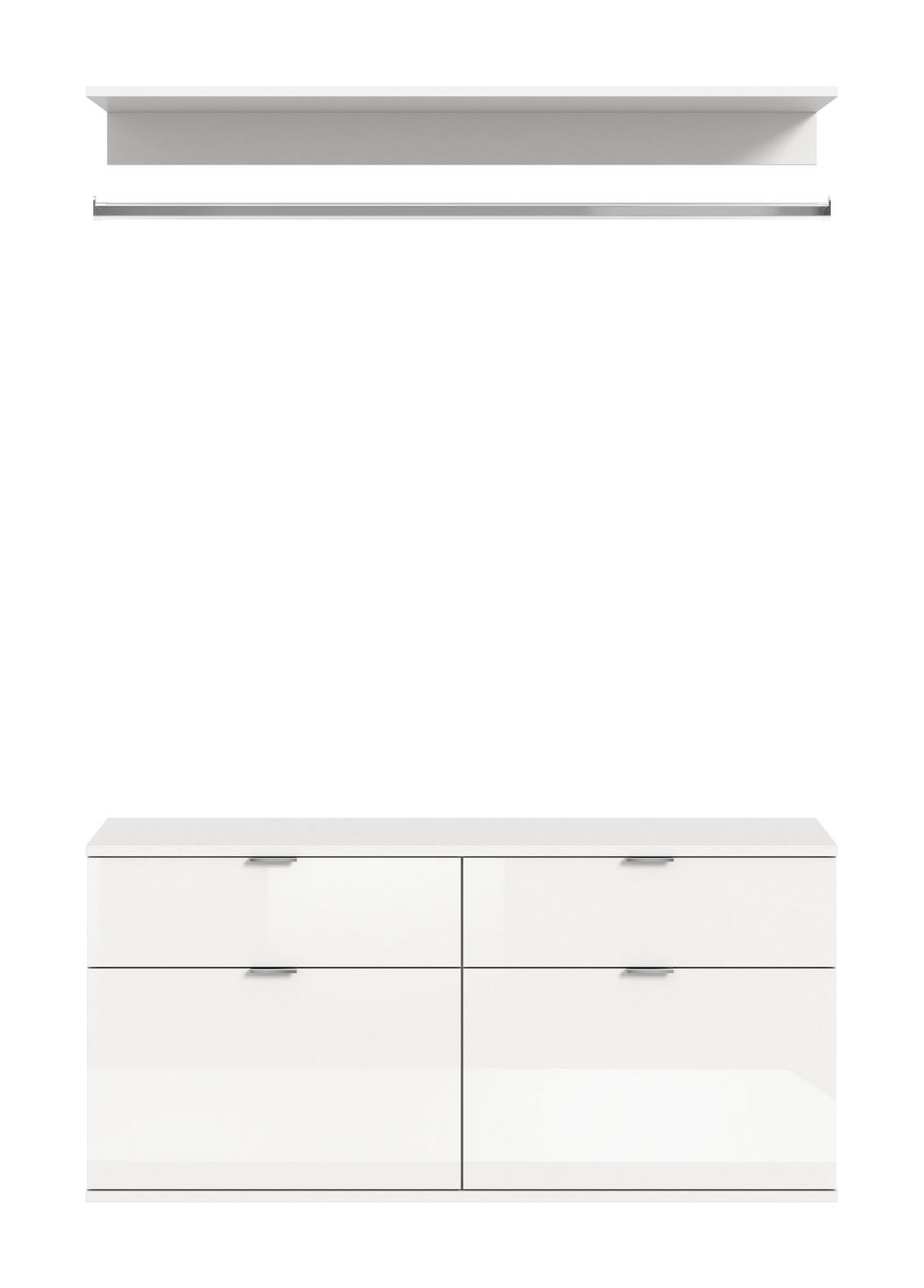 KOMMODE + Garderobenstange Projekt X Garderobe in weiß Nb. und weiß hochglanz B/H/T: 121x62x34 cm - Weiß, Holzwerkstoff (121/61/34cm)