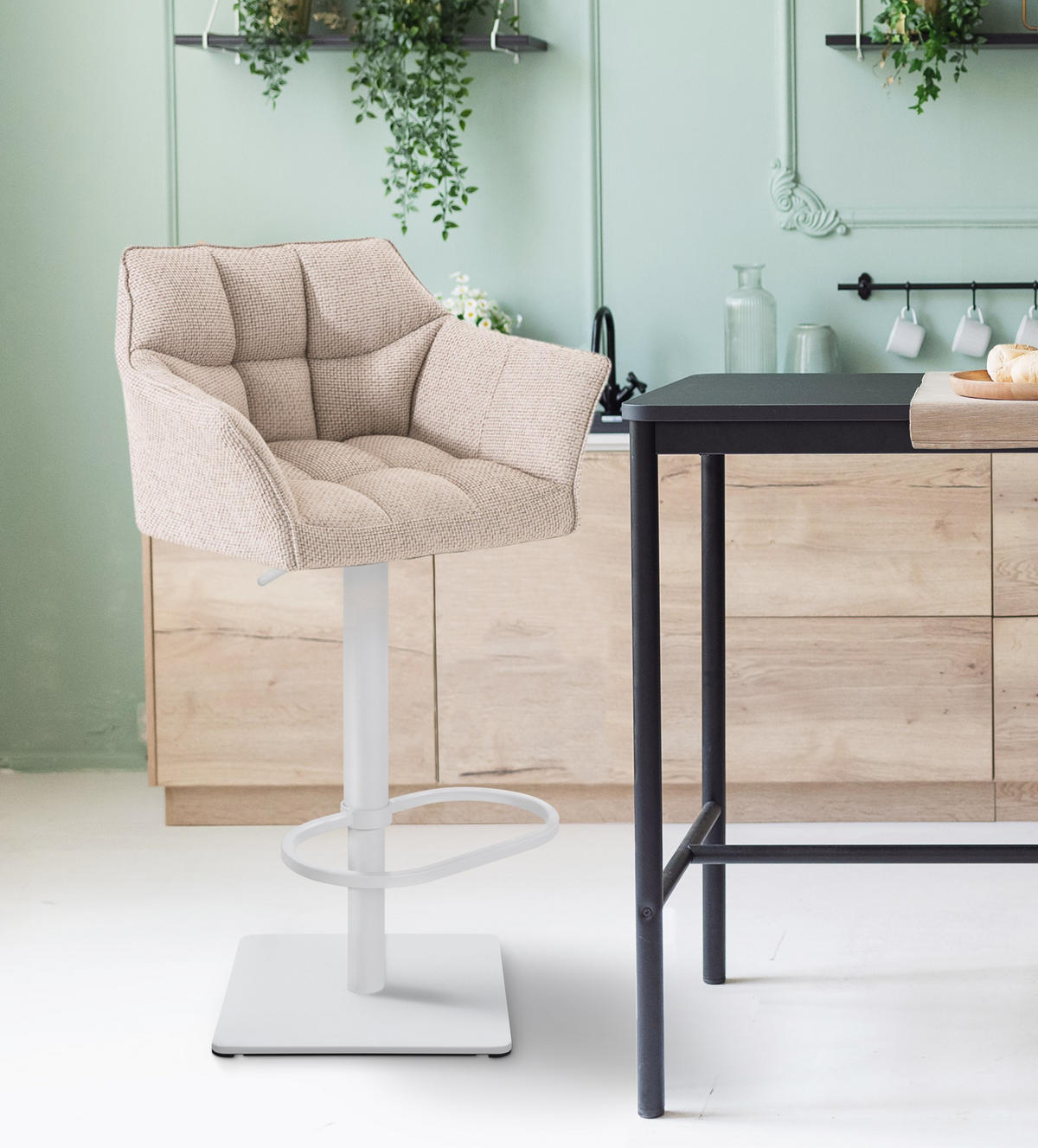 BARHOCKER 2er Set Stoff Elfenbein - Creme/Weiß, Textil/Metall (64/88/45cm) - CLP