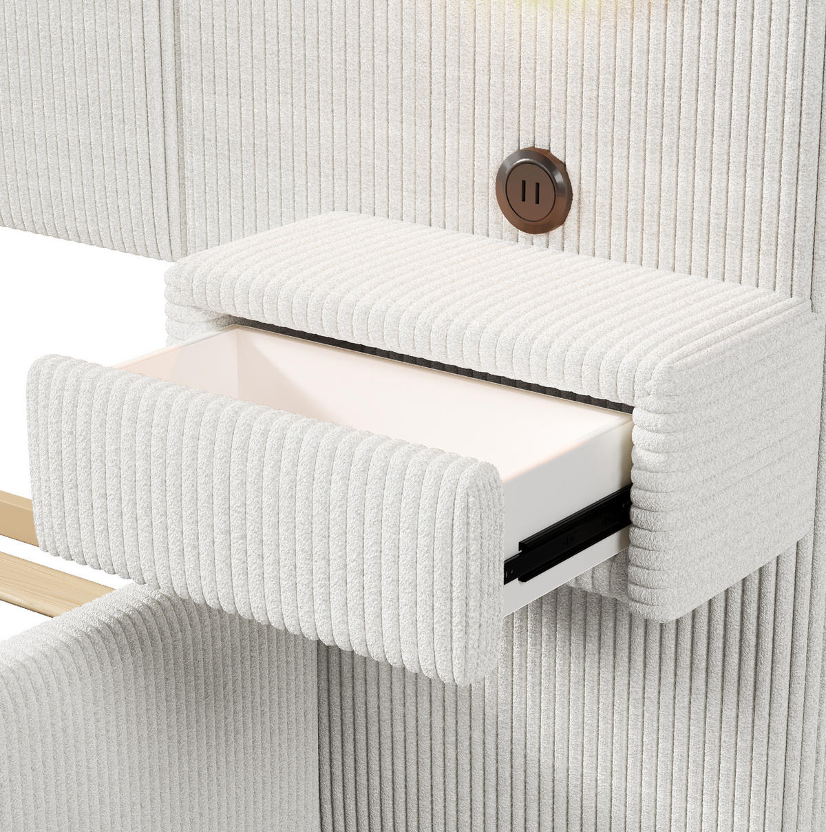 POLSTERBETT 180/200 cm in Beige aus Samt mit LED-Beleuchtung und USB-Anschlüssen - Beige, Textil (180/200cm) - Flora Grace