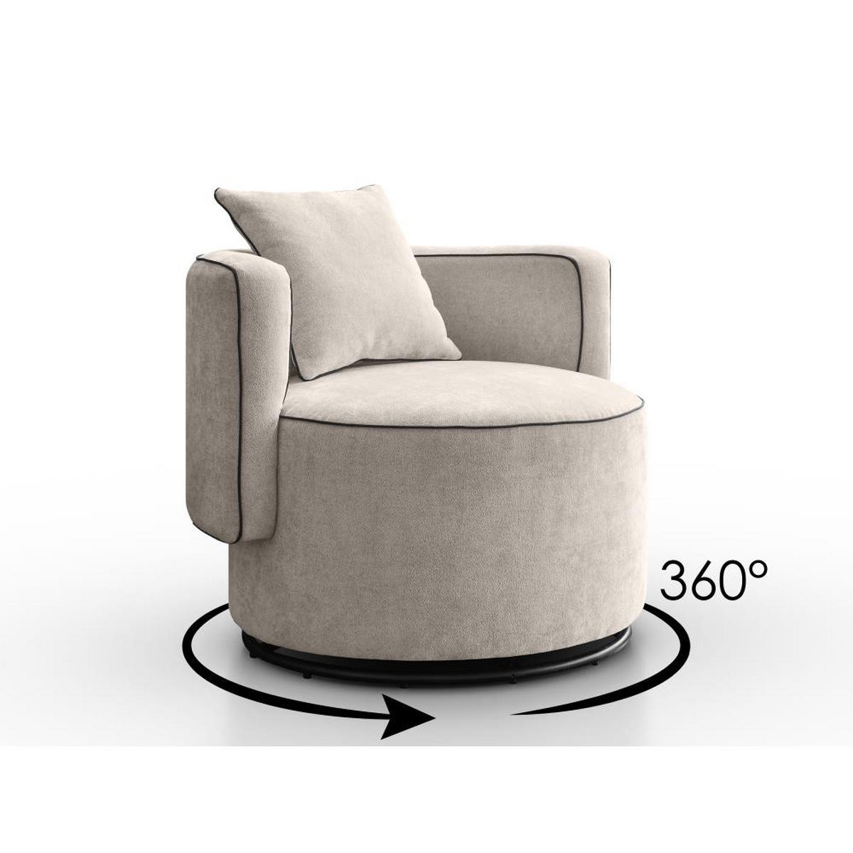 DREHSESSEL Dolce cappuccino velour - Schwarz/Cappuccino, Textil (90/83/90cm) - Beautysofa