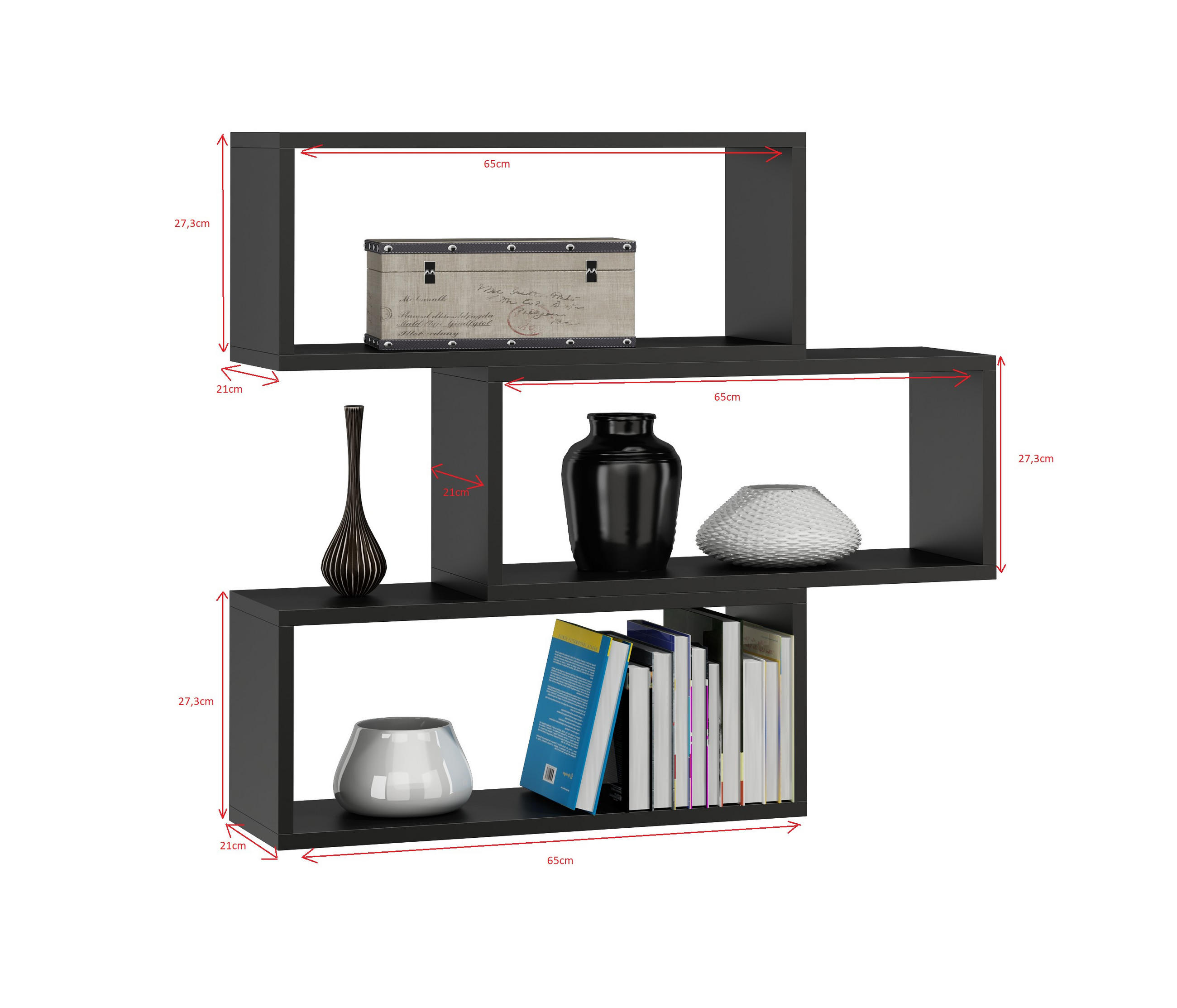 WANDREGAL Adam 3 Regalwürfel Schwarz 65/21/93 cm - Schwarz, Holzwerkstoff (65/93/21cm) - Matkam Möbel