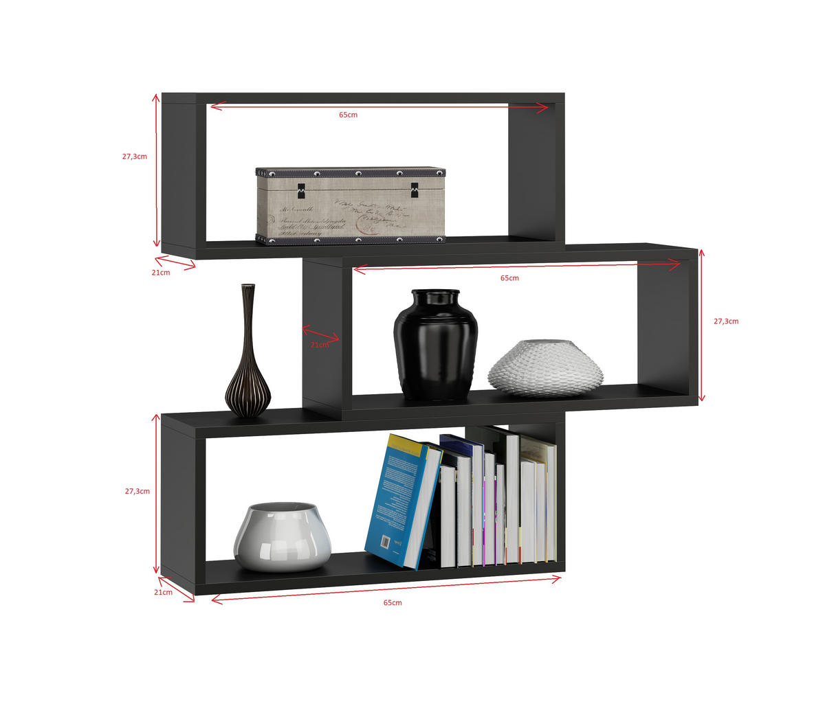 WANDREGAL Adam 3 Regalwürfel Schwarz 65/21/93 cm - Schwarz, Holzwerkstoff (65/93/21cm) - Matkam Möbel