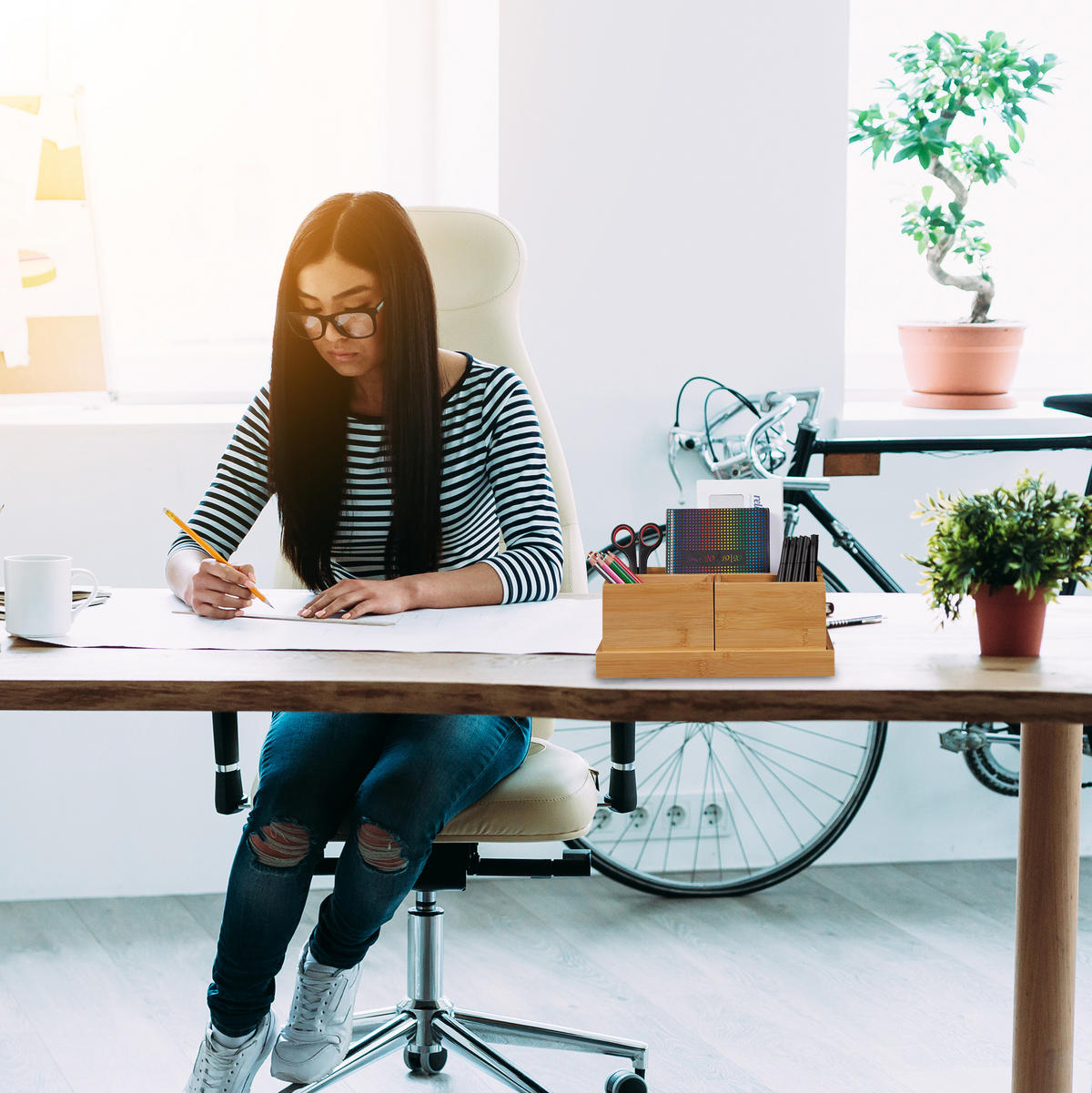 SCHREIBTISCH Organizer - Hellbraun, Holz (18/28/11cm) - Relaxdays