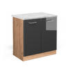 KÜCHENUNTERSCHRANK R-Line Anthrazit Hochglanz 80 cm AP Marmor - Honigeiche/Schwarz Hochglanz, Holzwerkstoff (80/81.6/60cm) - Vicco
