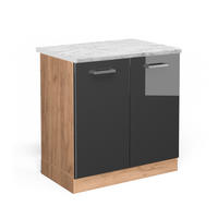 KÜCHENUNTERSCHRANK R-Line Anthrazit Hochglanz 80 cm AP Marmor - Honigeiche/Schwarz Hochglanz, Holzwerkstoff (80/81.6/60cm) - Vicco