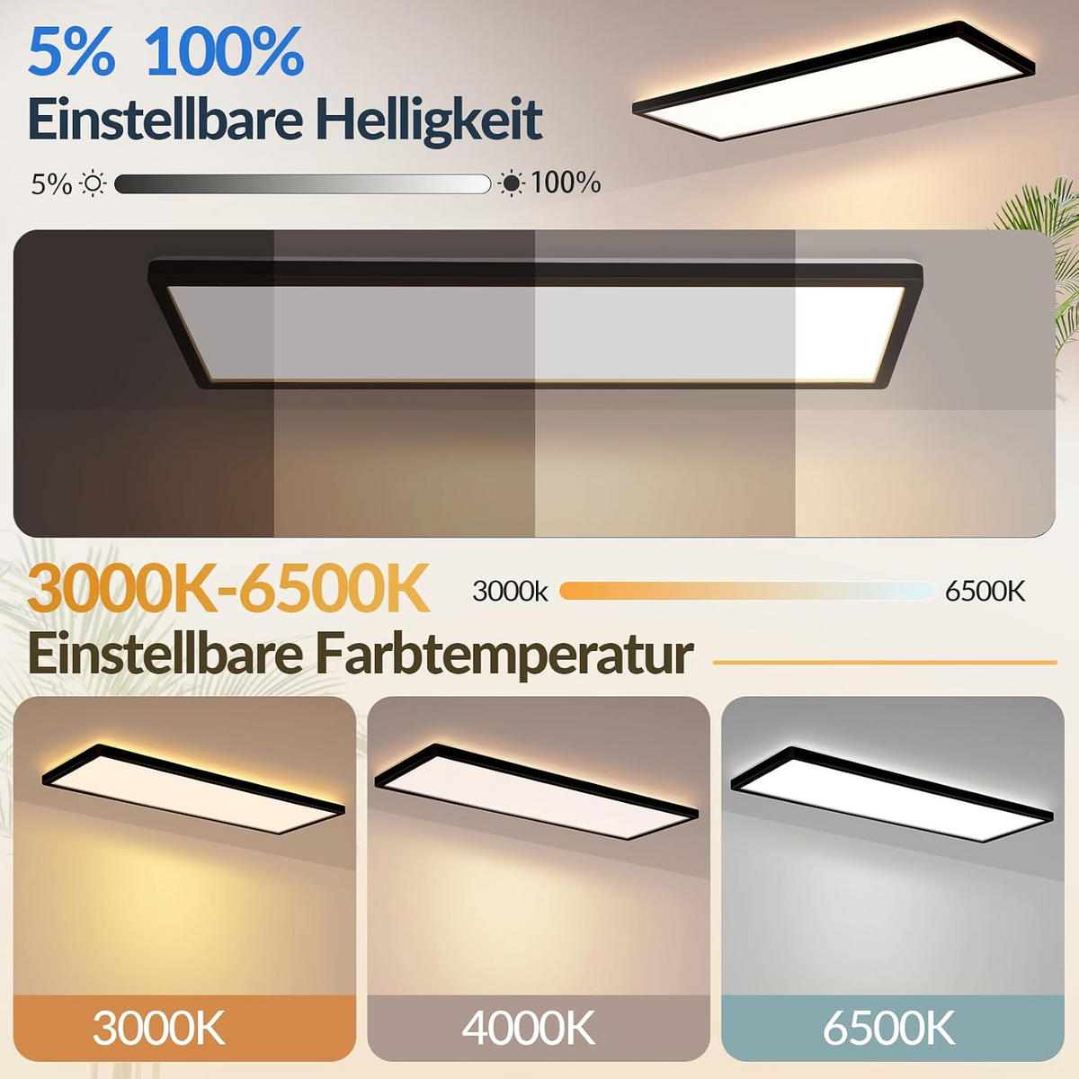 LED DECKENLEUCHTE Orvex 58/20/3 cm - Schwarz, Kunststoff (58/20/3cm) - ZMH
