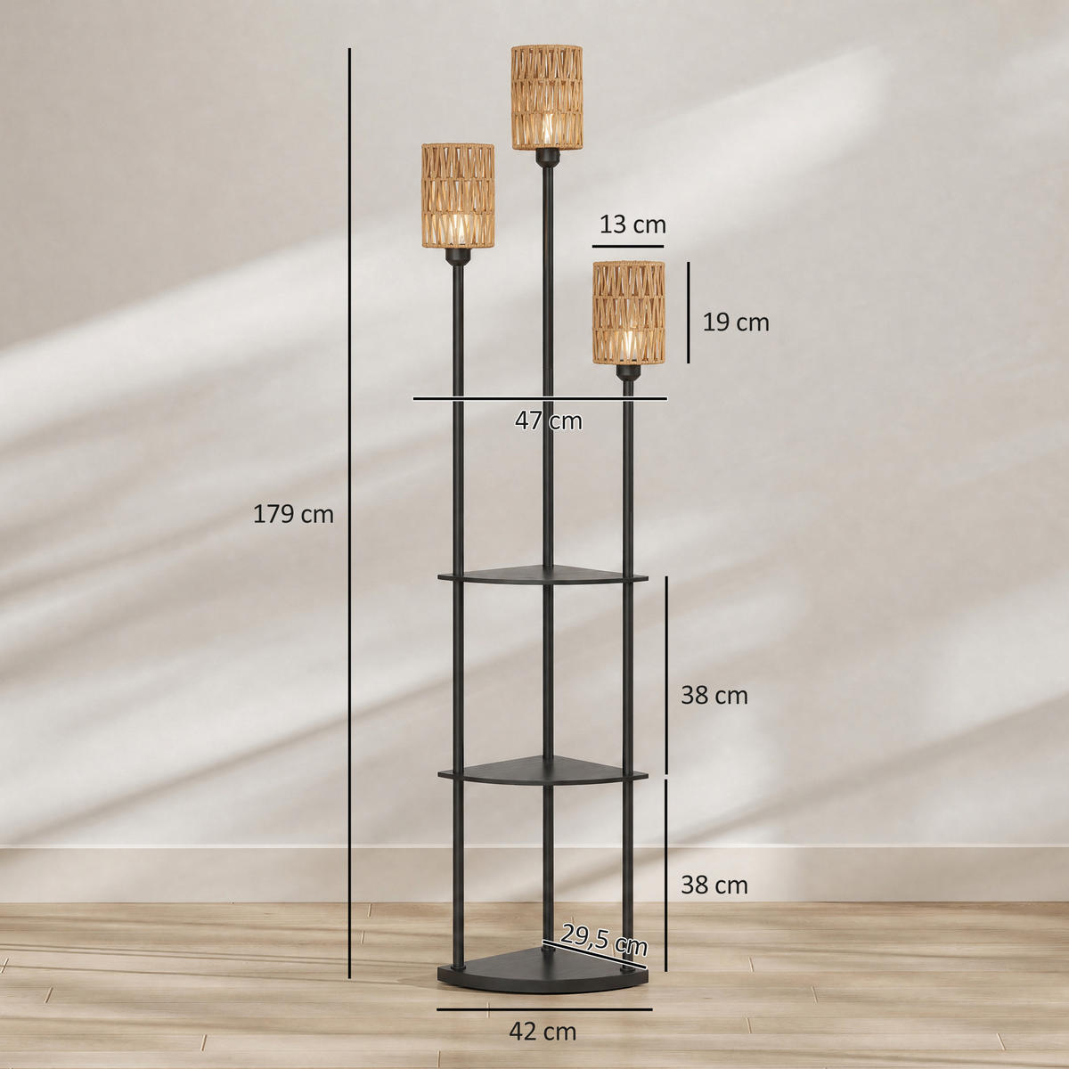 STEHLAMPE MDF Papier Schwarz - Schwarz, Holzwerkstoff (47/36/179cm) - HOMCOM