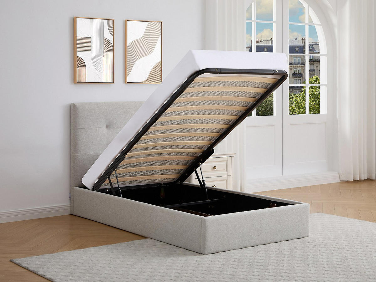 BETT mit Bettkasten - 1 Person - Stoff - Beige - Beige, Textil (90/190cm) - Vente-Unique