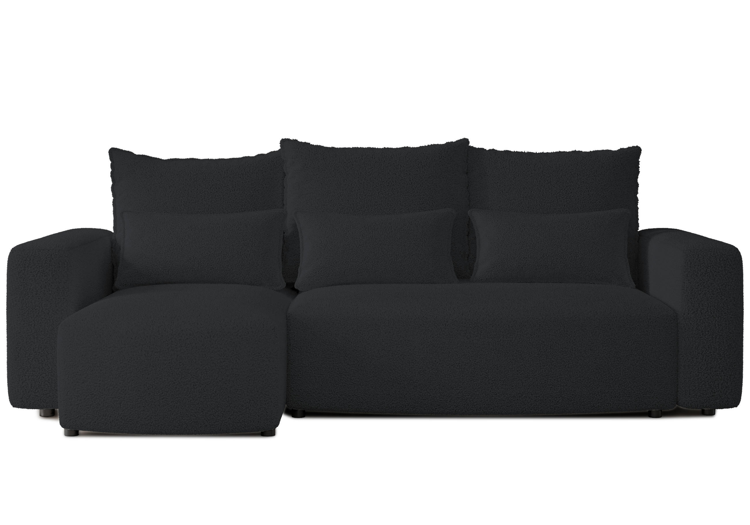 ECKSOFA Travis mit Bettkasten und Schlaffunktion, L-Form, Boucle, Universal - Schwarz, Holzwerkstoff (248/148cm) - 4ALL HOME