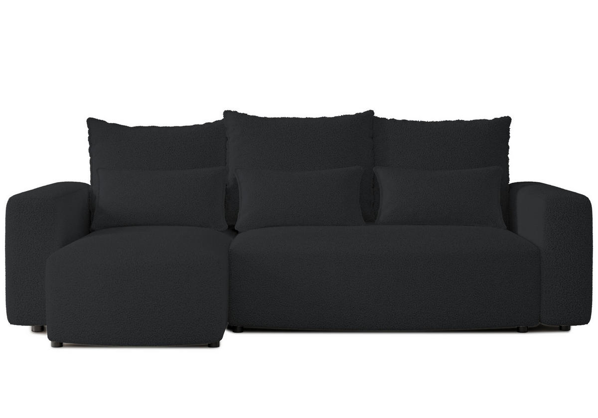 ECKSOFA Travis mit Bettkasten und Schlaffunktion, L-Form, Boucle, Universal - Schwarz, Holzwerkstoff (248/148cm) - 4ALL HOME